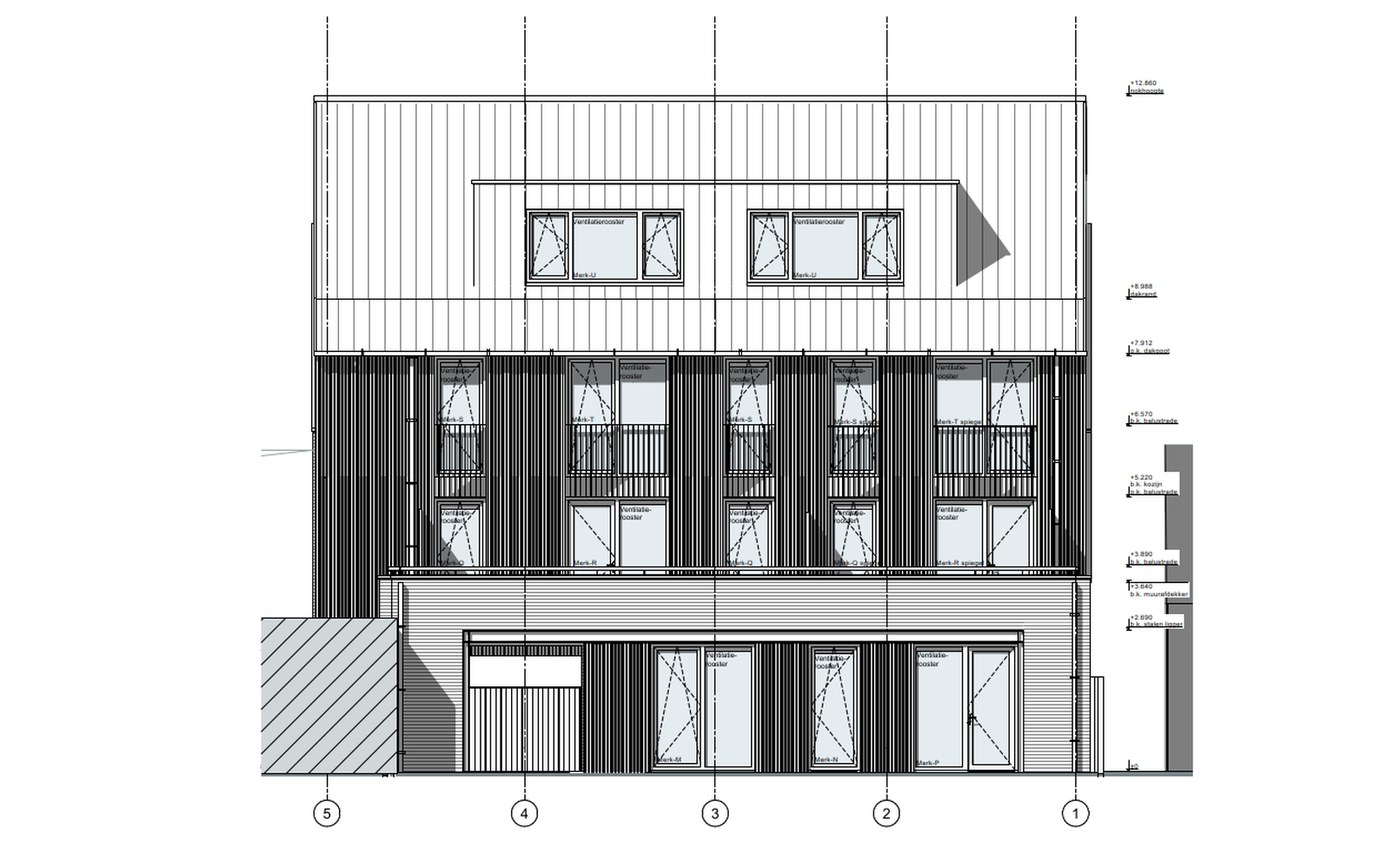 Bouwkundige geveltekening van hetzelfde project